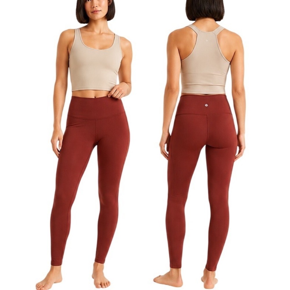 Athleta Elation No Front Seam Tight Leggings XS Tall Brick Red Yoga
